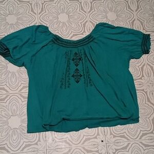 Boho Country Teal blue aqua Pheasant FRENCH LAUNDRY sz XXL Stretch
